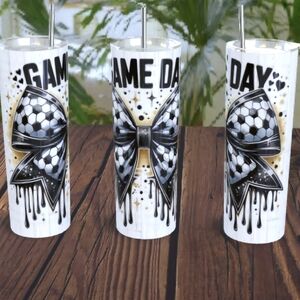 Game Day Tumbler with Black and White Bow Design